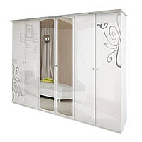 Шкаф распашной 6-дверный с зеркалом Богема MiroMark Белый глянец