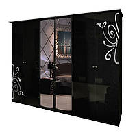 Шкаф распашной 6-дверный с зеркалом Богема MiroMark Черный глянец