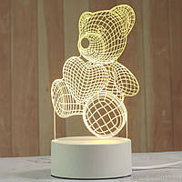 3D акриловый светильник декоративный настольный с объемным рисунком Мишка с сердцем