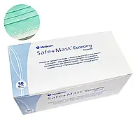 Маски медицинские защитные, трехслойные с петлями для ушей Medicom Safe+Mask Ekonomy, 50 шт./упак., зеленые