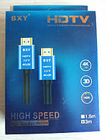 Кабель BXY HDTV 2.0V 4K*2K 3м HDMI 2.0 Черный с голубым