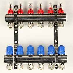 Коллектор Gross 8504 1" - 3/4" на 6 виходів в зборі для теплої підлоги