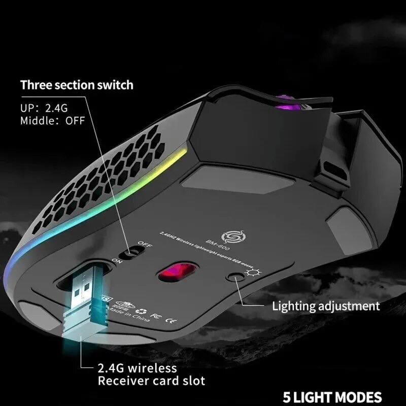 Беспроводная Игровая RGB Мышь K-Snake BM600 2.4G с подсветкой Черная - фото 4 - id-p2053823969