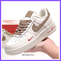 Кроссовки женские и мужские Nike Air Force 1 white beige / кеды Найк аир Форс 1 белые бежевые низкие