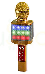 Бездротовий мікрофон караоке Bluetooth WS-1828, Дитячий універсальний мікрофон колонка з підсвічуванням Золотий