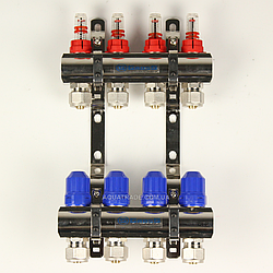 Коллектор Gross 8504 1" - 3/4" на 4 виходів в зборі для теплої підлоги