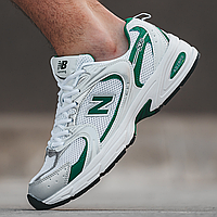 Кроссовки мужские и женские New Balance 530 white green / Нью Баланс 530 белые с зеленым