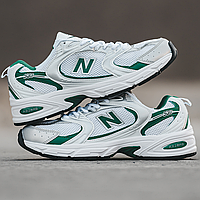 Кроссовки женские и мужские New Balance 530 white green / Нью Баланс 530 белые с зеленым