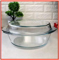 Кастрюля с крышкой из жаропрочного стекла 2.5 л для запекания в духовке стеклянная круглая форма для выпечки