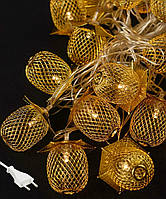 Новогодняя гирлянда на елку "Золотые фонарики", 5м, 20 LED, 220В, Теплый белый