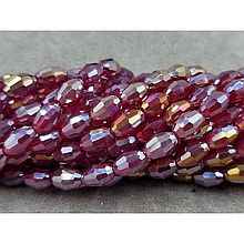 Намистини Скло овал 6*8мм, червоний прозорий з переливом