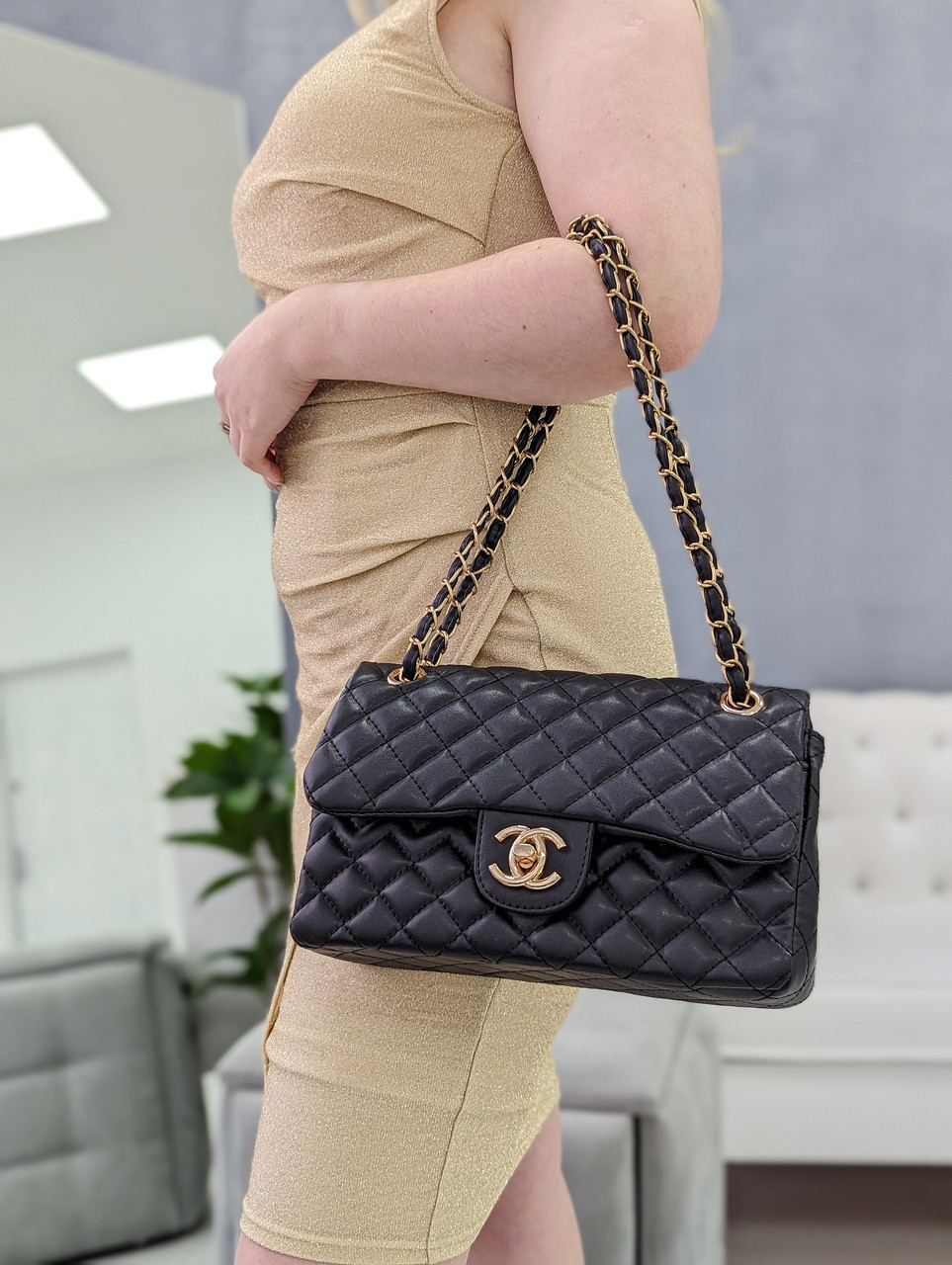 Жіноча чорна класична сумка клатч Шанель Double Flap Bag