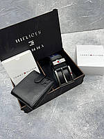 Мужской подарочный набор Tommy Hilfiger для мужчин. Комплект (Кошелек+ремень). Кожаный набор Томми хилфигер.