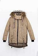 Зимова куртка, пальто для дівчинки бежевого кольору 152см
