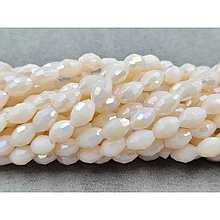 Намистини Скло овал 6*8мм, бежевий матовий з переливом