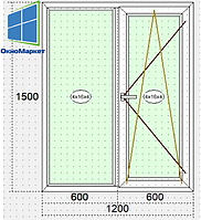 Пластикове вікно 1200 х 1500 економ варіант