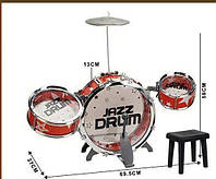 Детская барабанная установка jazz drum 775-19 - 3 барабана, тарелка , стульчик , красный