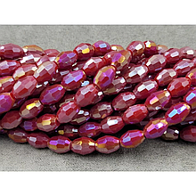 Намистини Скло овал 6*8мм, червоний матовий з переливом