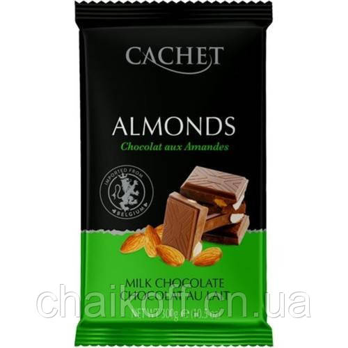 Шоколад молочний преміум зі шматочками мигдалю CACHET Milk Chocolate with Almonds 300 г (Бельгія), фото 1