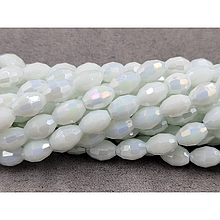 Намистини Скло овал 6*8мм, білий матовий з переливом