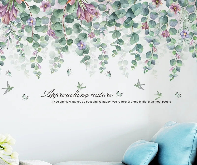 Наклейка на стіну Зелені з квітами рослини що звисають (лист 60 х 90 см) Б296-8 HQG-AB