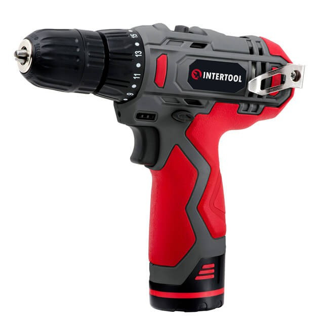 Дриль-шурупокрут INTERTOOL DT-0310 акумуляторний 12 В, 30 Нм, 0-350/0-1300 об/хв, 0.8-10 мм, 1.5 Аг