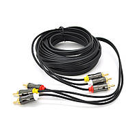 Кабель VEGGIEG AV304 Audio-Video 3хRCA (папа) => 3хRCA (папа), GOLD connector, круглый, Black, 5,0 м, Пакет