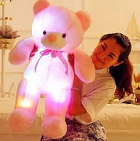 Плюшевые, светящиеся мишки. Милые мягкие игрушки медвежата, со светодиодной подсветкой 50см розовые.