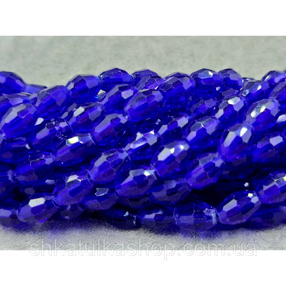 Намистини Скло овал 6*8мм, синій, фото 1