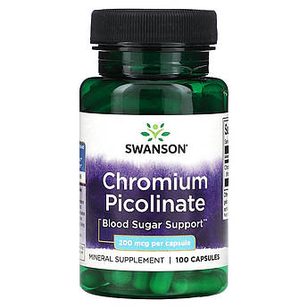 Хром піколінат 200 мкг Swanson Chromium Picolinate для підтримки рівня цукру в крові 100 капсул