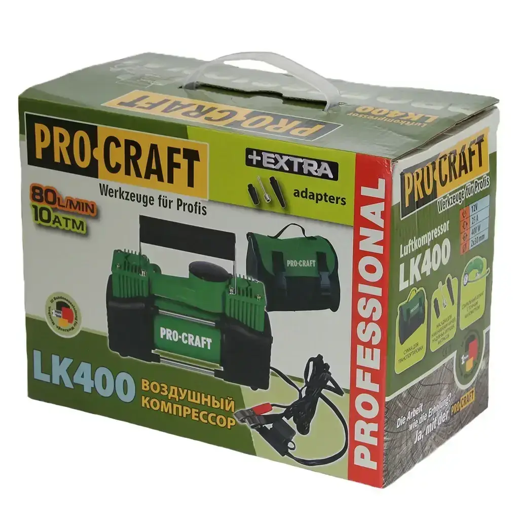 Компрессор для шин Procraft LK400 (10атм / 80л/мин), Двухпоршневой компрессор для авто Прокрафт 3.5 кг - фото 10 - id-p2053922903