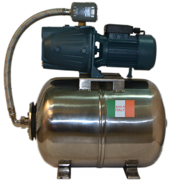 Насосна станція на базі насоса JET100L HWD(Grundfos) гарантія (чуг. довгий) на баку 50 л Італія, нержавіюча, фото 1