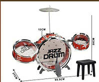 Детская барабанная установка jazz drum 775-19 - 3 барабана, тарелка , стульчик , 2 вида