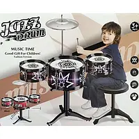Детская барабанная установка - 3 барабана, тарелка , стульчик. Фиолетовый