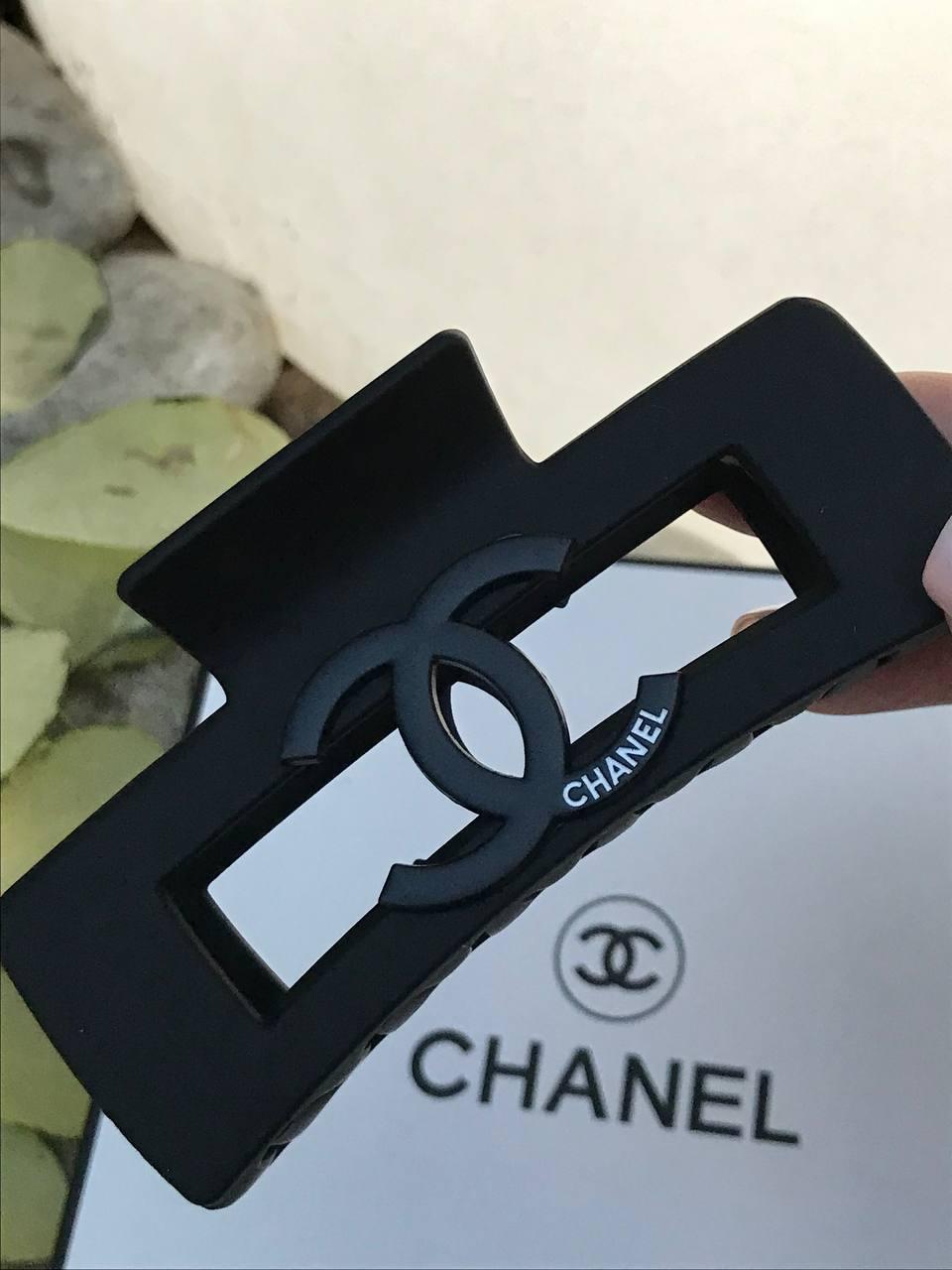 Заколка краб великий чорний для волосся з логотипом Chanel