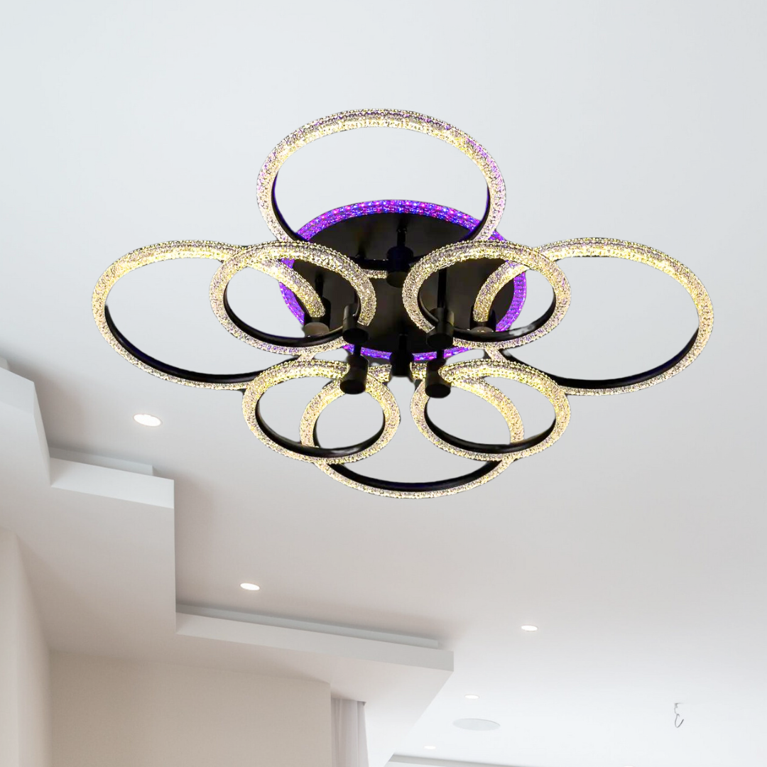 Яскрава люстра Led з підсвіткою SVET 212W до 35 м² колір Чорний SC-2123/4+4C BK PK/BU/PL