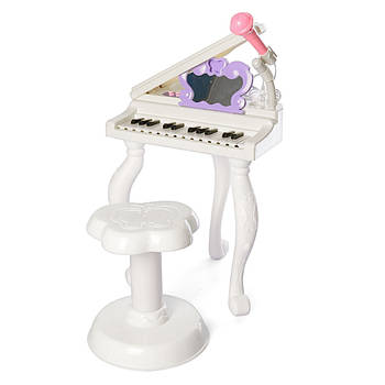 Дитячий синтезатор на ніжках з 25 клавішами зі стільчиком та мікрофоном для дівчаток J93-01 Білий