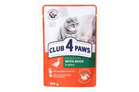 Клуб 4 Лапи ПРЕМІУМ. "З КАЧКОЮ В СОУСІ". Повнораціонний консервований корм для дорослих котів. 100 г