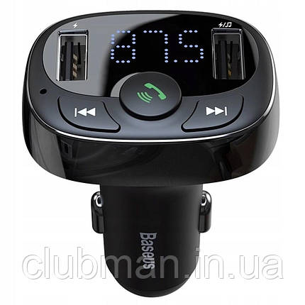 АЗП з FM-модулятор Baseus T typed Bluetooth MP3 charger with car holder(Standard edition)Black, фото 1