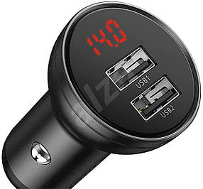 Автомобільний зарядний пристрій Baseus Digital Display Dual USB 4.8A Car Charger 24W Grey