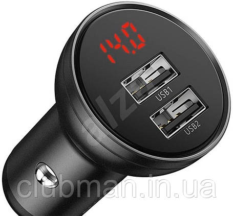 Автомобільний зарядний пристрій Baseus Digital Display Dual USB 4.8A Car Charger 24W Grey, фото 1