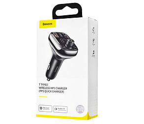 АЗП з FM-модулятором Baseus T typed S-13 Bluetooth MP3 car charger Black, фото 4
