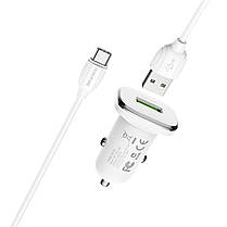 Автомобільний зарядний пристрій BOROFONE BZ12A single port QC3.0 with Micro-USB cable 18W White, фото 2