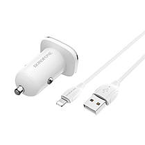 Автомобільний зарядний пристрій BOROFONE BZ12 double port in-car charger set with Lightning White, фото 2