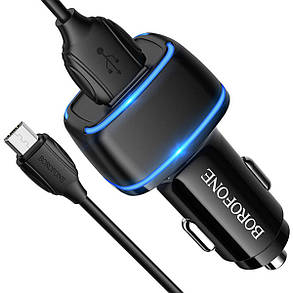 Автомобільний зарядний пристрій BOROFONE BZ14 Max dual port (Micro) Black, фото 1