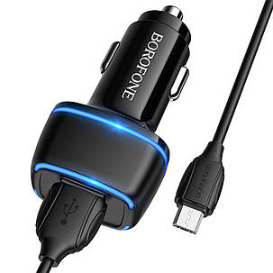 Автомобільний зарядний пристрій BOROFONE BZ14 Max dual port (Micro) Black, фото 3