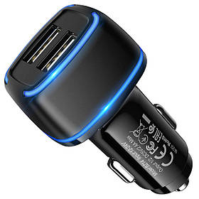 Автомобільний зарядний пристрій BOROFONE BZ14 Max dual port ambient light car charger Black