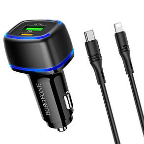 Автомобільний зарядний пристрій BOROFONE BZ14A Mercury PD20W+QC3.0 (Type-C to Lightning) Black, фото 1