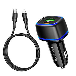 Автомобільний зарядний пристрій BOROFONE BZ14A Mercury PD20W+QC3.0 (Type-C to Lightning) Black, фото 3