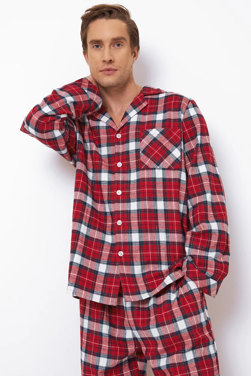 Aruelle MICHAEL pajama long чоловіча піжама в клітку з кишенями, домашній чоловічий костюм